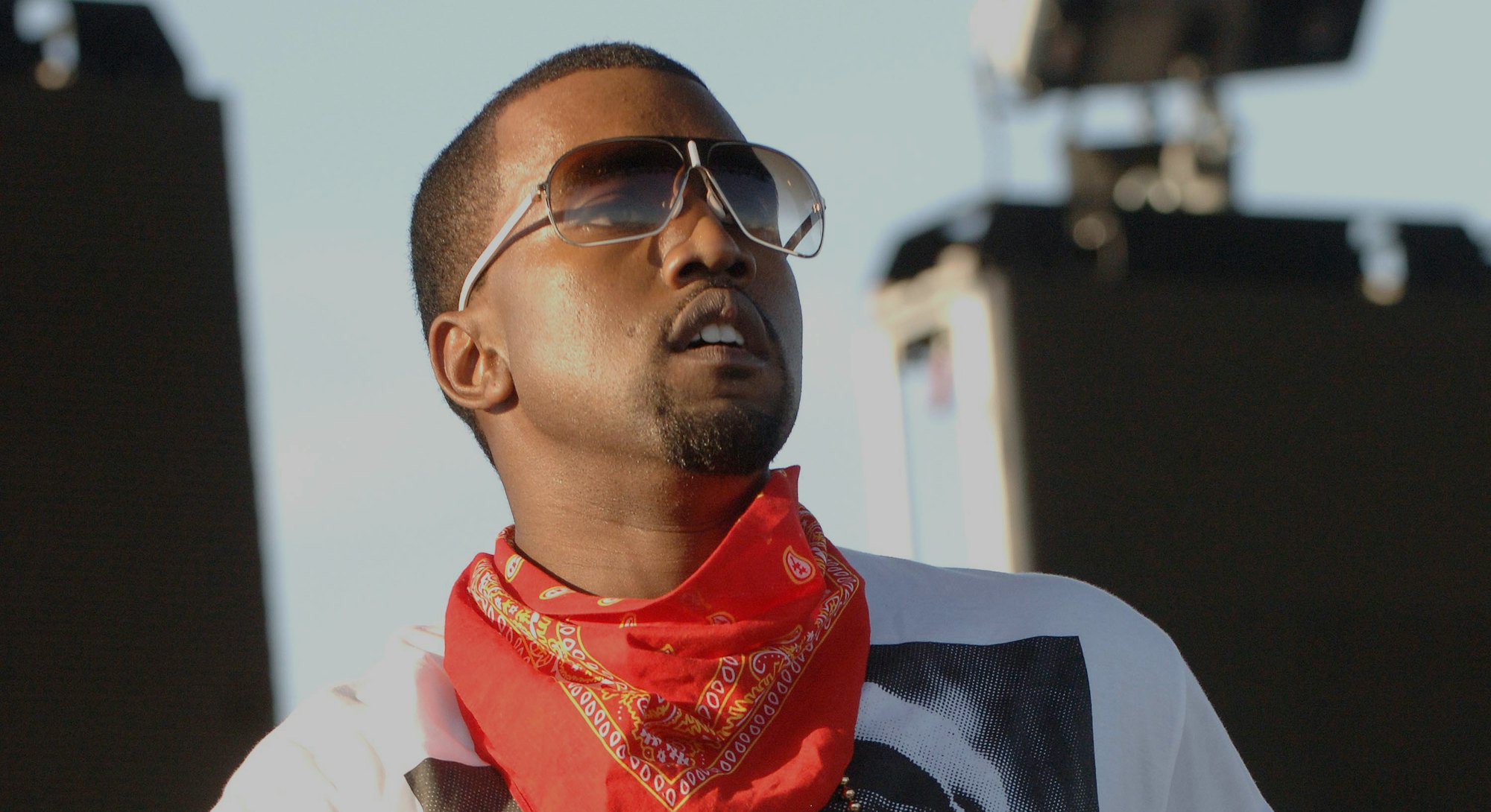 Kanye West performs during Coachella 2006 at the Empire Polo Fields on April 29, 2006 in Indio, Cali...