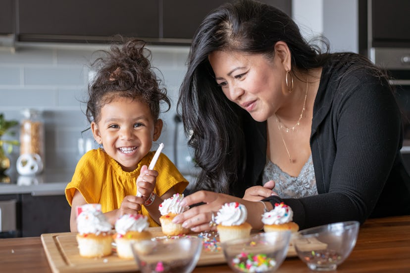 Baking together is a great one-on-one mom and toddler activity.