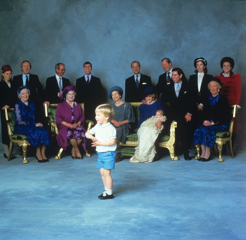 PRINCE HARRY, HENRY OF WALES WITH LARGE GROUP OF ROYAL RELATIVES AND GODPARENTS ON HIS CHRISTENING, ...