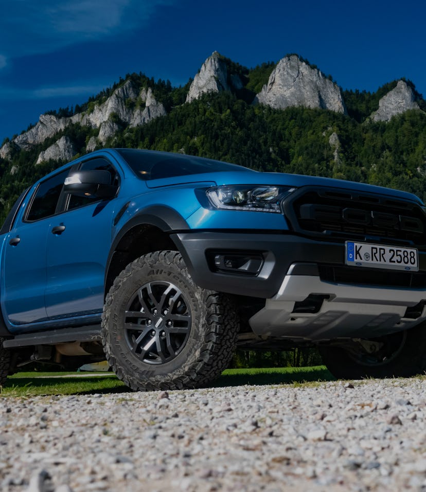 Cerveny Klastor, Slovakia - 28th August, 2020: Ford Ranger Raptor on a road in mountain scenery. Ran...