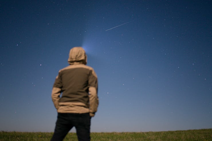 STARINA, SLOVAKIA - APRIL 22: A Lyrid Meteor Shower captured on April 22, 2016 in Starina, Slovakia...