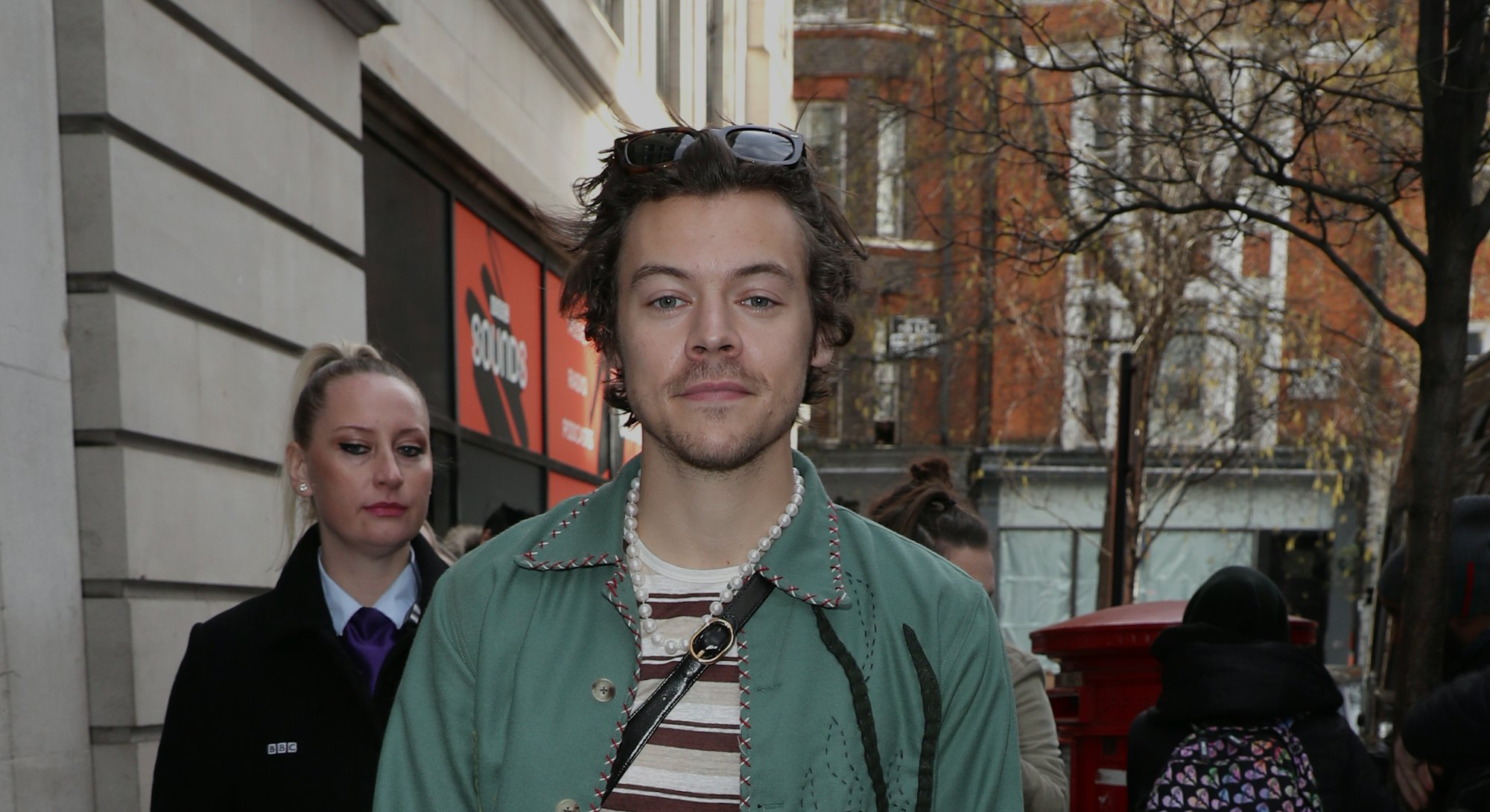 LONDON, ENGLAND - FEBRUARY 14:  Harry Styles leaving BBC Radio 2 on February 14, 2020 in London, Eng...