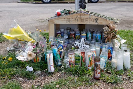 CHICAGO, IL - APRIL 15: A small memorial is seen where 13-year-old Adam Toledo was shot and killed b...