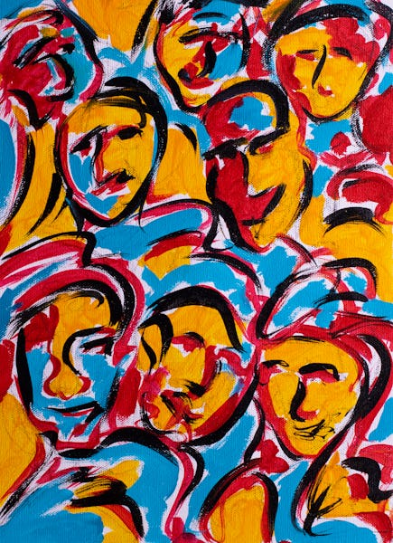 Original acrylic painting on canvas. Colorful abstract painting showing facial expressions.