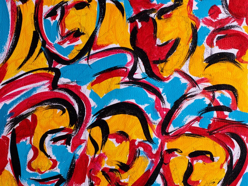 Original acrylic painting on canvas. Colorful abstract painting showing facial expressions.