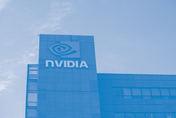 TIANJIN, CHINA - FEBRUARY 07: A Nvidia logo is seen on the company's building at an industry park on...