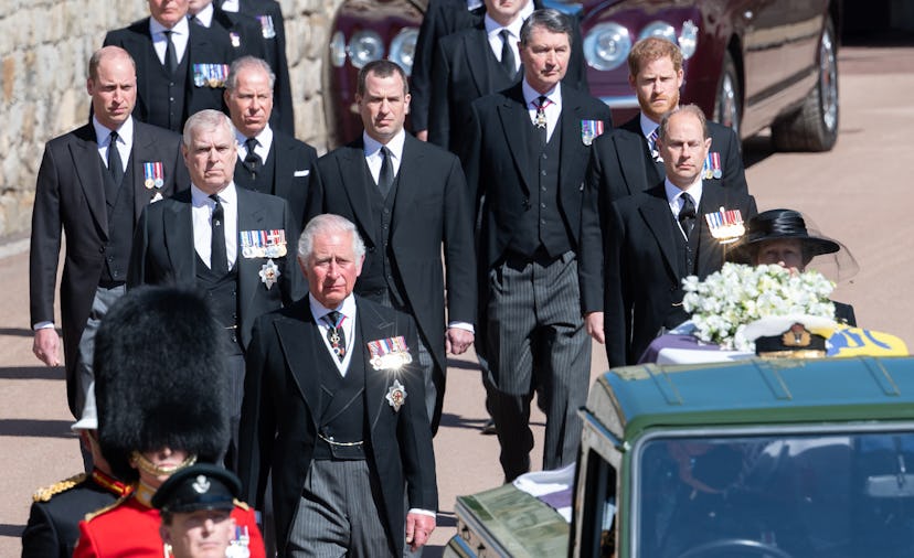 WINDSOR, ENGLAND - APRIL 17: Prince Charles, Prince of Wales, Prince Andrew, Duke of York, Prince Ed...