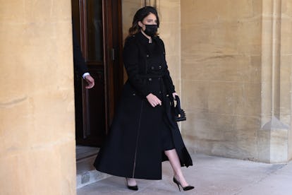 WINDSOR, ENGLAND - APRIL 17: Princess Eugenie arrives for the funeral of Prince Philip, Duke of Edinburgh at Windsor Castle on April 17, 2021 in Windsor, England. Prince Philip of Greece and Denmark was born 10 June 1921, in Greece. He served in the British Royal Navy and fought in WWII. He married the then Princess Elizabeth on 20 November 1947 and was created Duke of Edinburgh, Earl of Merioneth, and Baron Greenwich by King VI. He served as Prince Consort to Queen Elizabeth II until his death on April 9 2021, months short of his 100th birthday. His funeral takes place today at Windsor Castle with only 30 guests invited due to Coronavirus pandemic restrictions. (Photo by Chris Jackson/WPA Pool/Getty Images)