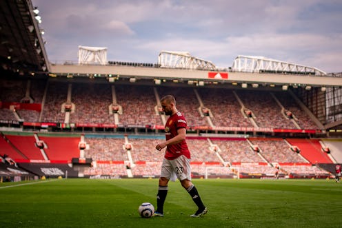 MANCHESTER, ENGLAND - APRIL 18:   Luke Shaw of Manchester United in action during the Premier League...