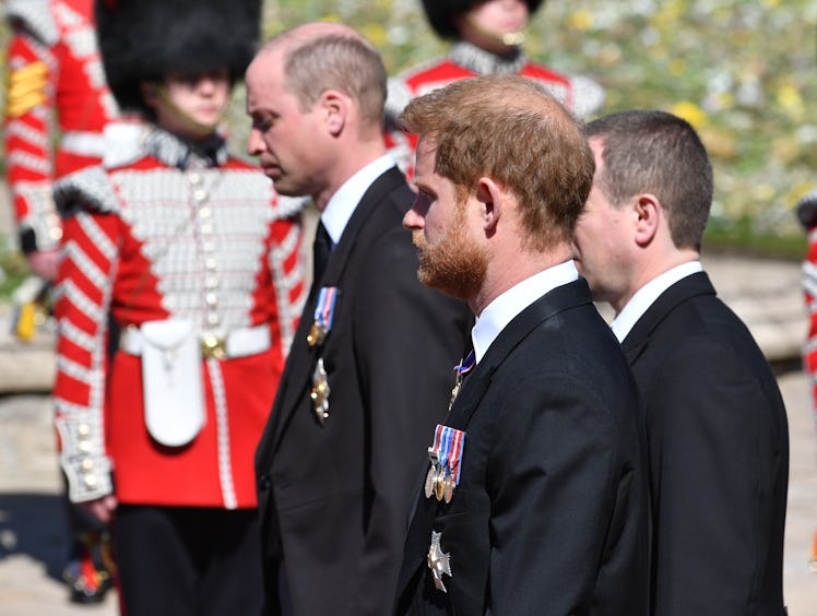 WINDSOR, ENGLAND - APRIL 17: Prince William, Duke of Cambridge; Prince Harry, Duke of Sussex and Pet...