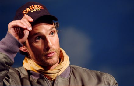 Matthew McConaughey arrives at the Intrepid Sea, Air and Space Museum to promote his new movie "Saha...
