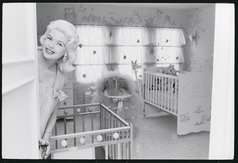 Jayne Mansfield in her nursery.