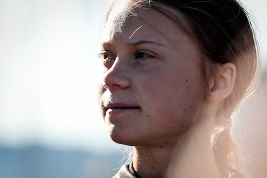 Swedish climate activist Greta Thunberg is pictured after disembarking from the catamaran La Vagabon...