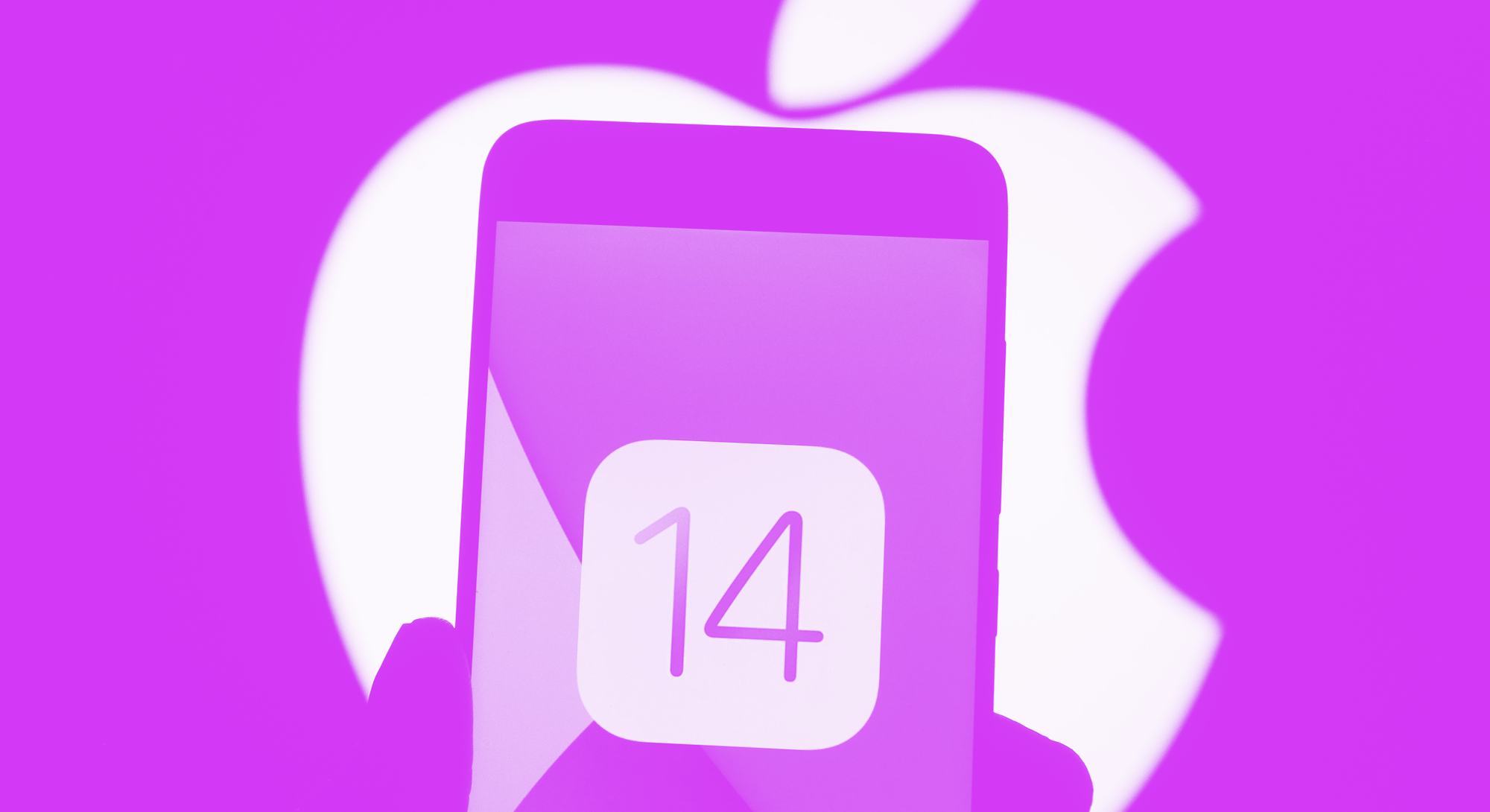 UKRAINE - 2020/10/14: In this photo illustration the iOS 14 logo of the iOS mobile operating system ...