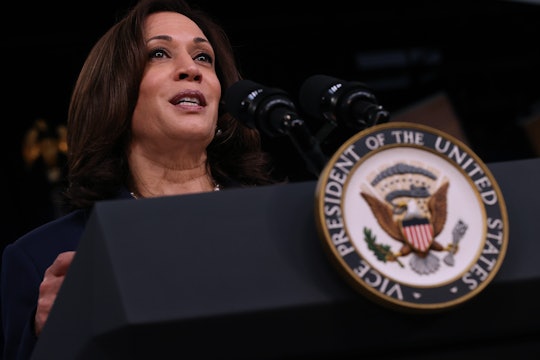 WASHINGTON, DC - APRIL 15: U.S. Vice President Kamala Harris delivers remarks about the Biden admini...