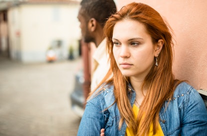 A young woman looks angry after her partner lied.