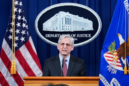 WASHINGTON, DC - APRIL 21: U.S. Attorney General Merrick Garland speaks about a jury's verdict in th...
