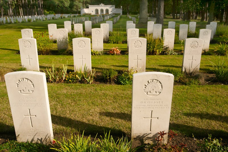 Commonwealth War Graves Commission headstones, mark this section of Australian war graves, at Brookw...