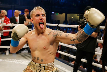 MIAMI, FLORIDA - JANUARY 30: Jake Paul celebrates after defeating AnEsonGib in a first round knocko...