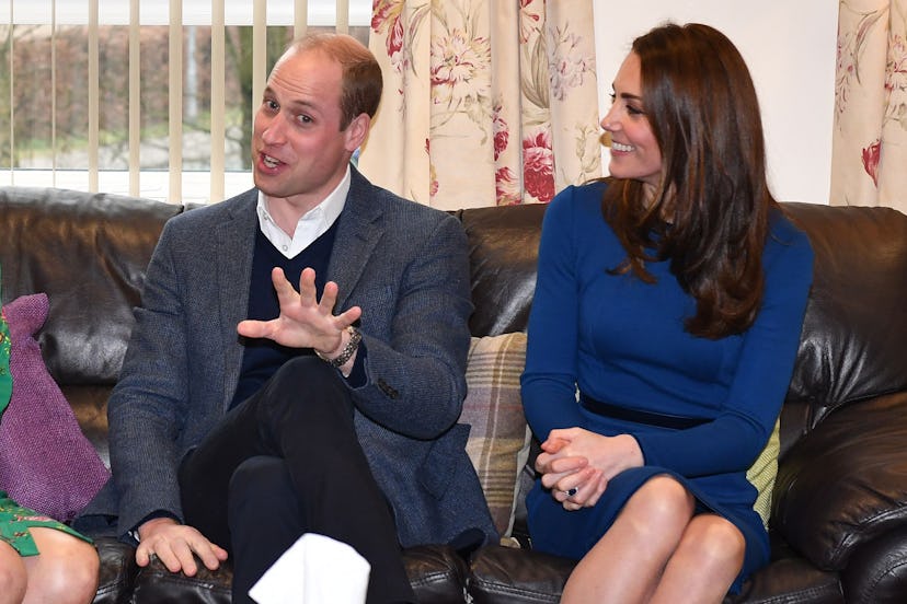 Britain's Prince William, Duke of Cambridge (L) and Britain's Catherine, Duchess of Cambridge speak ...