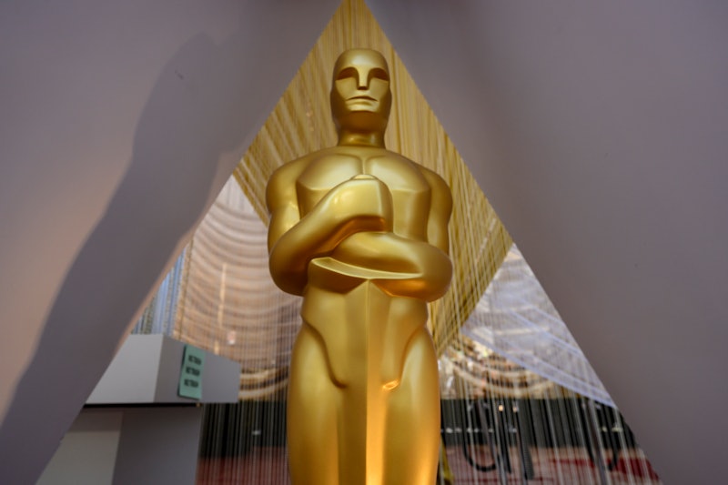 An Oscar statue is displayed on the red carpet on the eve of the 92nd Oscars at the Dolby Theatre in...