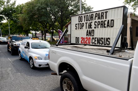 Reading, PA - September 25: A sign on the back of a truck in the caravan that reads "Do your part, s...