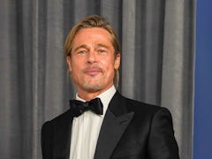 LOS ANGELES, CALIFORNIA - APRIL 25: Brad Pitt poses in the press room at the Oscars on Sunday, April...