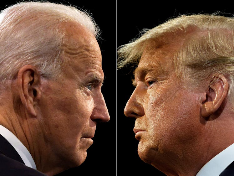 (COMBO) This combination of pictures created on October 22, 2020 shows US President Donald Trump (R)...
