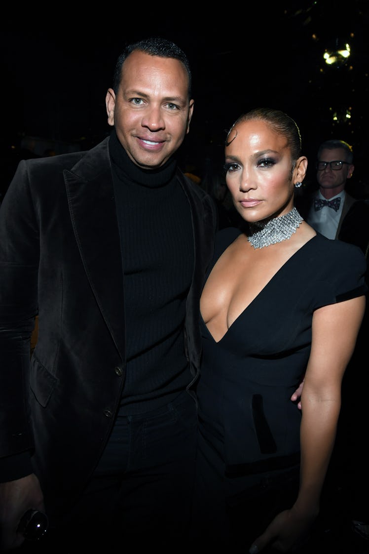HOLLYWOOD, CALIFORNIA - FEBRUARY 07: (L-R) Alex Rodriguez and Jennifer Lopez attend the Tom Ford AW2...