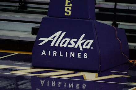SEATTLE, WA - JANUARY 24: An Alaska Airlines ad is seen during a PAC12 conference college basketball...