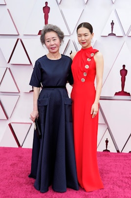 LOS ANGELES, CALIFORNIA – APRIL 25: (L-R) Youn Yuh-jung and Han Ye-ri attend the 93rd Annual Academy...