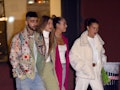 NEW YORK, NY - JANUARY 11:  Gigi Hadid, with Zayn Malik and Bella hadid and Dua Lipa seen out celebr...