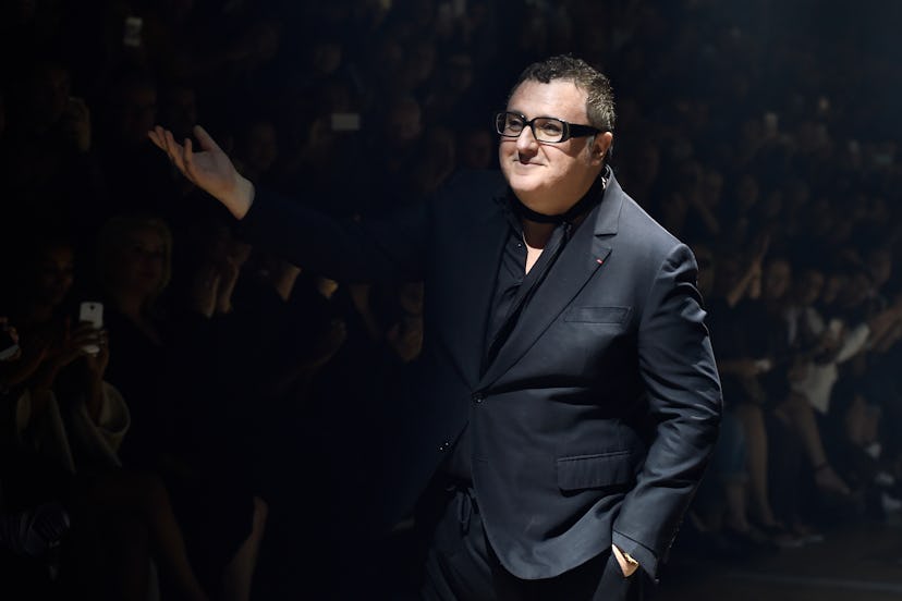 PARIS, FRANCE - SEPTEMBER 25: Fashion designer Alber Elbaz acknowledges the applause of the public a...