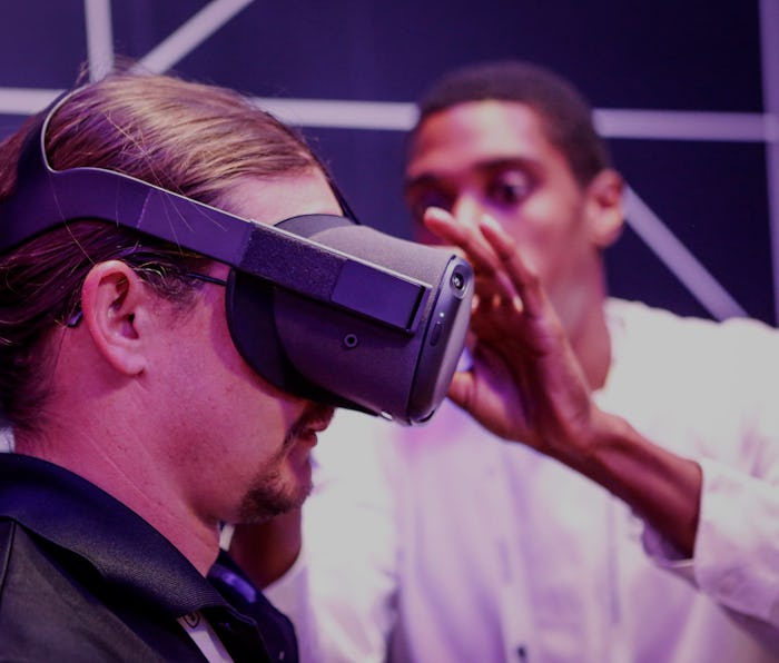 An attendee tries out the new Oculus Quest at the Facebook F8 Conference at McEnery Convention Cente...