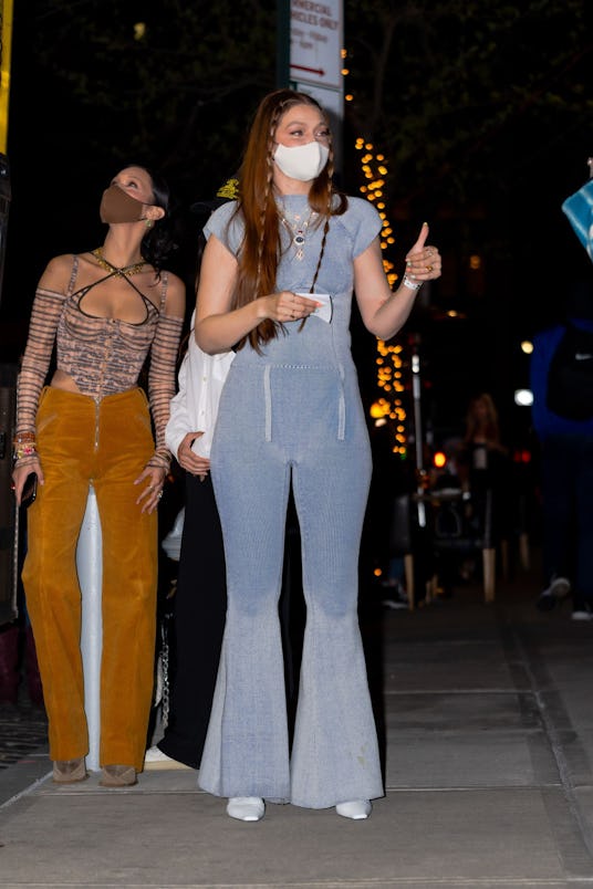 NEW YORK, NEW YORK - APRIL 23: Bella Hadid (L) and Gigi Hadid are seen on her birthday in NoHo on Ap...
