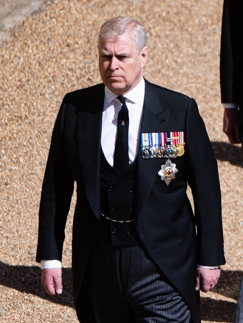 WINDSOR, ENGLAND - APRIL 17: Prince Andrew, Duke of York during the funeral of Prince Philip, Duke o...