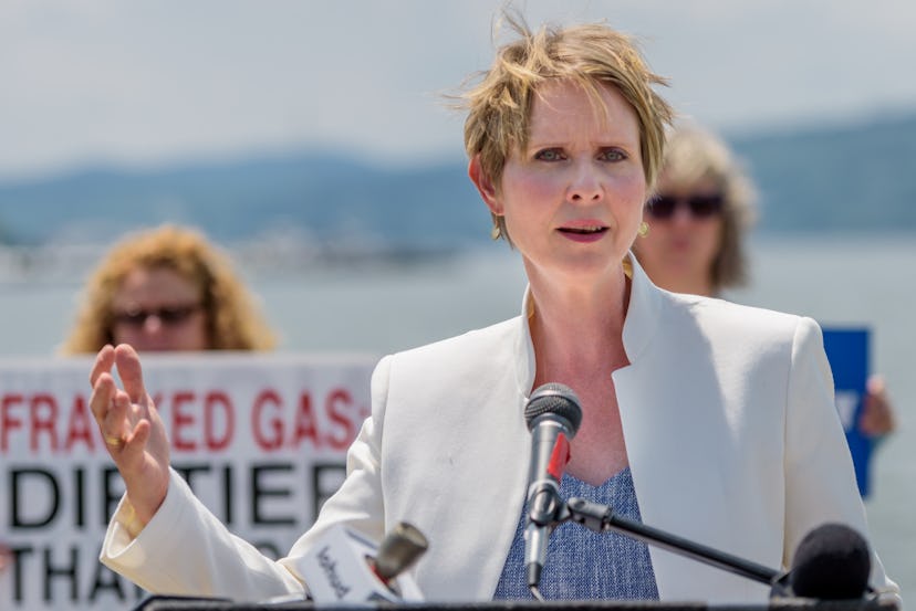 PEEKSKILL, NEW YORK, UNITED STATES - 2018/07/13: Cynthia Nixon, Candidate for NY Governor, held a pr...
