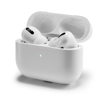 A pair of Apple AirPods Pro wireless headphones and charging case, taken on November 5, 2019. (Photo...