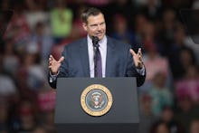 TOPEKA, KS - OCTOBER 06: Republican candidate for governor of Kansas Kris Kobach speaks at a rally ...