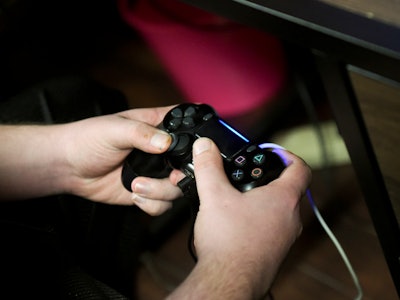 Markus Hamilton, 20, plays the video game Overwatch. In the Rockland Hall room of Albright College j...