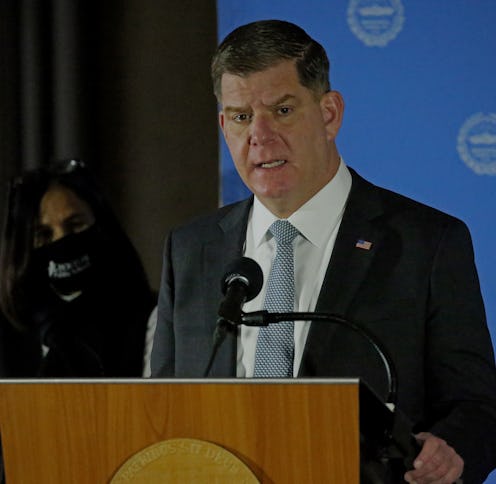 Boston MA. - January 14:   Boston Mayor Marty Walsh speaks as the outgoing Mayor gives his daily Cov...