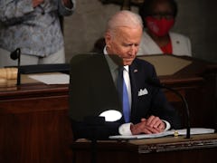 WASHINGTON, DC - APRIL 28: U.S. President Joe Biden addresses a joint session of congress in the Hou...