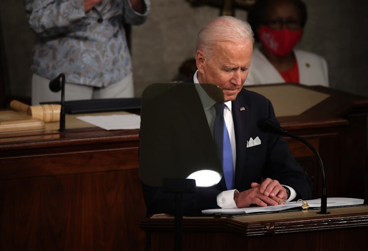 WASHINGTON, DC - APRIL 28: U.S. President Joe Biden addresses a joint session of congress in the Hou...