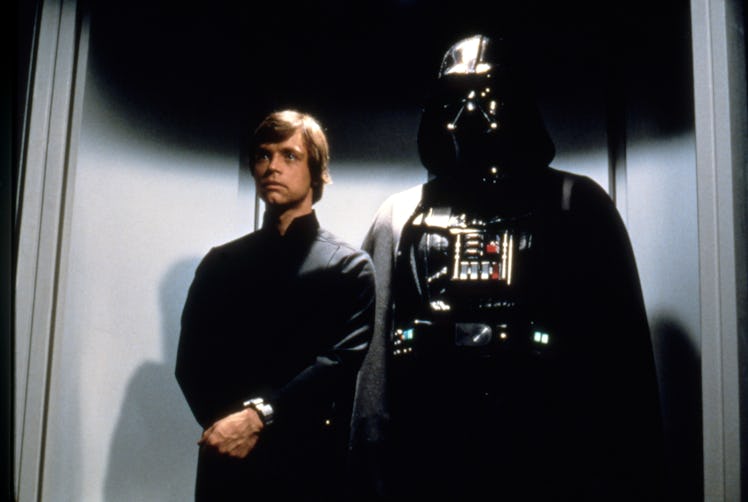 American actor Mark Hamill and British David Prowse on the set of Star Wars: Episode VI - Return of ...