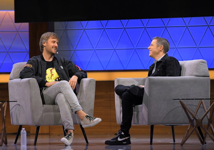 LOS ANGELES, CALIFORNIA - JUNE 12: Marcin Iwiński and Geoff Keighley speak onstage at the CD Projekt...