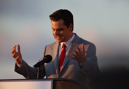 DORAL, FLORIDA - APRIL 09: Rep. Matt Gaetz (R-Fl) speaks during the "Save America Summit" at the Tru...