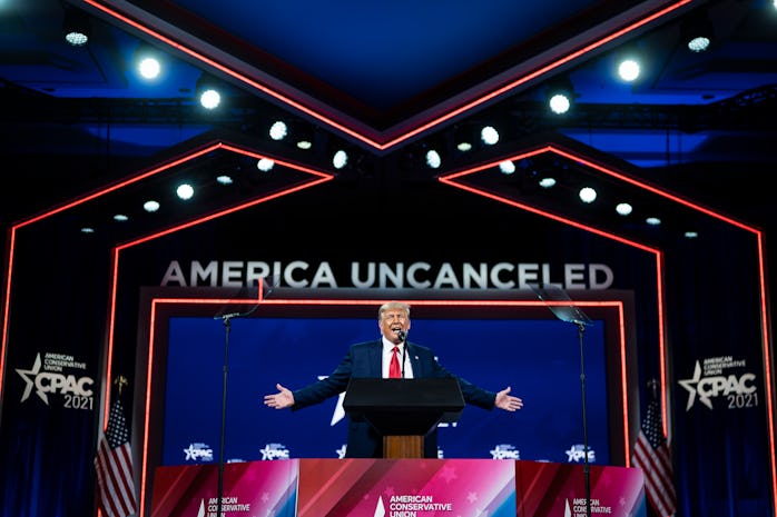 ORLANDO, FL - FEBRUARY 28: Former President Donald J Trump speaks during the final day of the Conser...