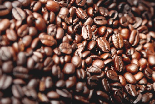 Full-Frame of Medium Roasted Coffee Beans Background, Natural Lighting, Top View