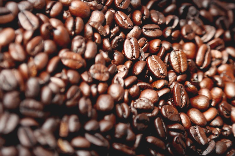 Full-Frame of Medium Roasted Coffee Beans Background, Natural Lighting, Top View