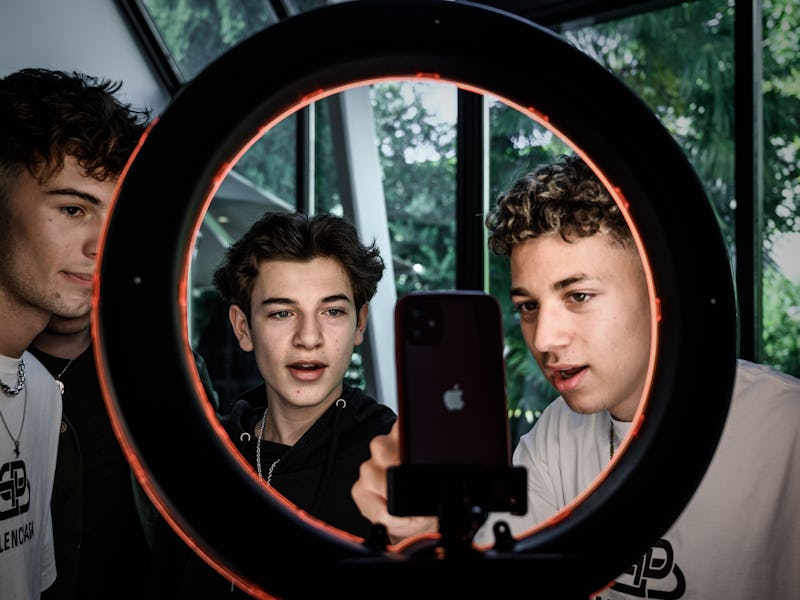 This picture taken on May 29, 2020 shows French internet influencers (L to R) Théo Bignonneau @theob...